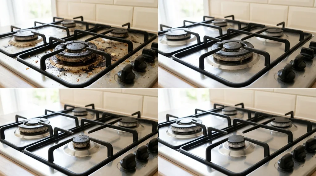 Gas Cooktop Before and After Cleaning