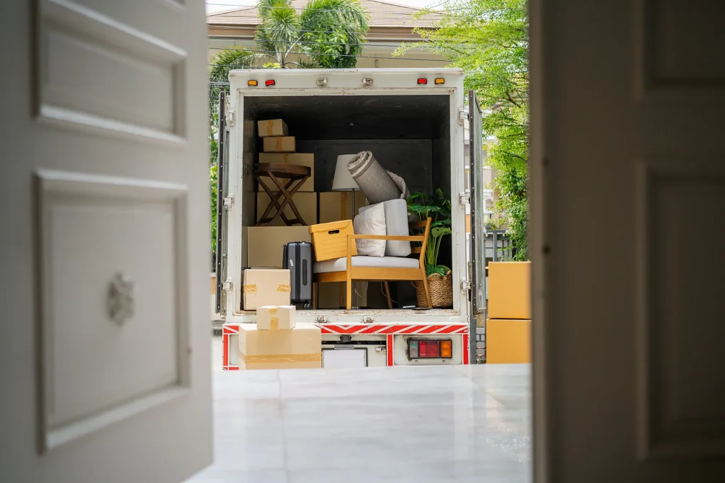 Moving Truck Packed with Furniture and Boxes